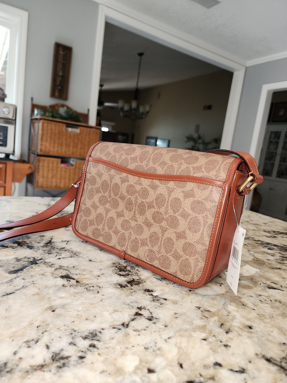 Coach Tan Signature Canvas Crossbody with Gold 'C' Lock - Picture 4 of 11